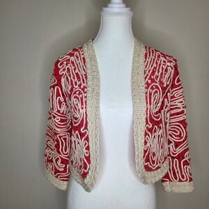 Chico's Coral Crochet Summer Cropped Cardigan Sweater Size 0 (6)